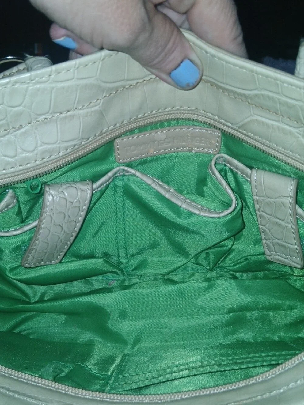Tommy Hilfiger Y2K Vintage Cream Croc-Embossed Leather Shoulder Bag